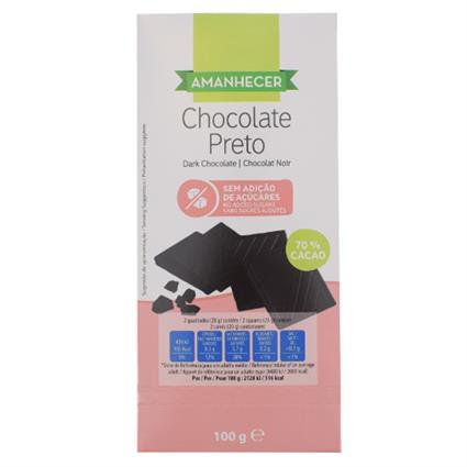Chocolate Preto Sem Adição de Açúcares 100g Amanhecer