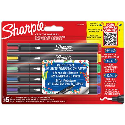Sharpie Marcador de Acrílico Efeito Pintura, Ponta Bala, 5 Cores Sortidas