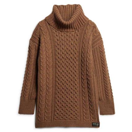 Superdry Cable Long Sleeve Midi Dress Castanho XL Mulher