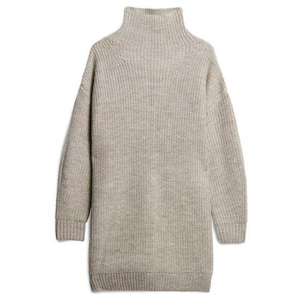 Superdry Chunky Rib Long Sleeve Midi Dress Beige XS Mulher
