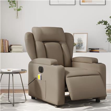 vidaXL Poltrona massagens reclinável elétrica couro artif. cappuccino