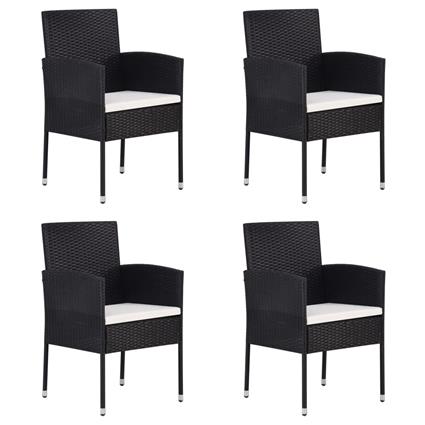 vidaXL Cadeiras de jardim c/ almofadões branco nata 4pcs vime PE preto