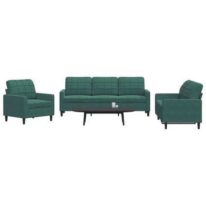 vidaXL 3 pcs conjunto de sofás com almofadões veludo verde-escuro