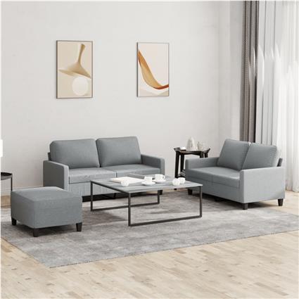 vidaXL 3 pcs conjunto de sofás com almofadões tecido cinzento-claro