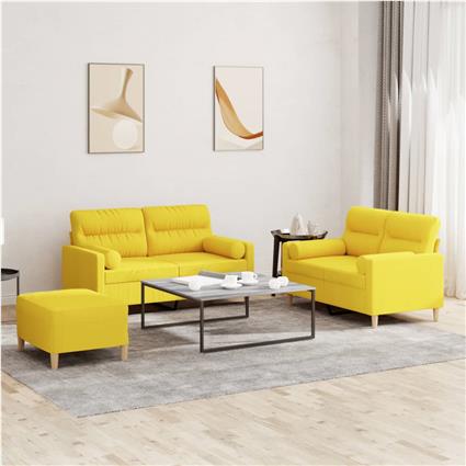 vidaXL 3 pcs conjunto de sofás com almofadas tecido amarelo-claro