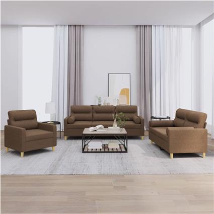 vidaXL 3 pcs conjunto de sofás com almofadas tecido castanho