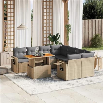 vidaXL 8 pcs conjunto de sofás p/ jardim com almofadões vime PE bege