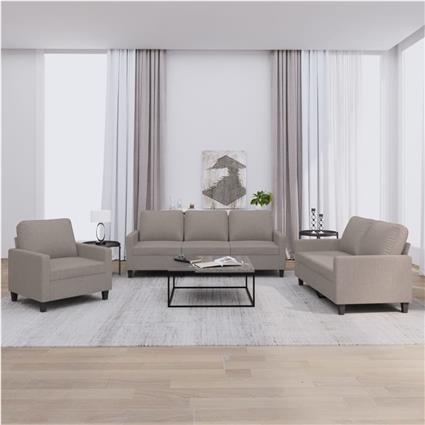 vidaXL 3 pcs conjunto de sofás com almofadões tecido cinza-acastanhado