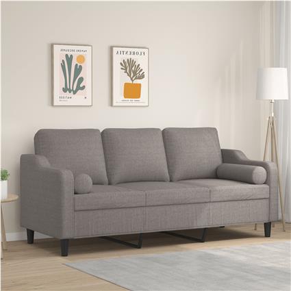 vidaXL Sofá 3 lug. +almofadas decoração 180cm tecido cinza-acastanhado