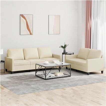 vidaXL 2 pcs conjunto sofás c/ almofadões couro artificial cor creme