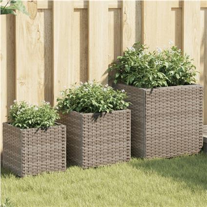 vidaXL Vasos de jardim 3 pcs vime PE cinzento