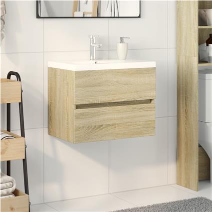 vidaXL 2 pcs conj. móveis de WC cerâmica e derivados de madeira