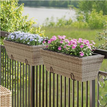 vidaXL Canteiros com ganchos 2 pcs vime PE cinzento