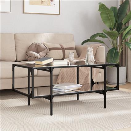 vidaXL Mesa de centro com topo em vidro preto 98,5x50x45 cm aço