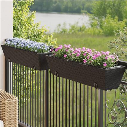 vidaXL Canteiros com ganchos 2 pcs vime PE preto