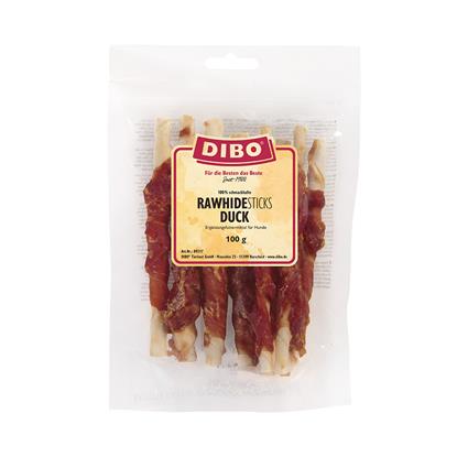 Sticks de pele crua DIBO com pato - Pack económico: 4 x 100 g