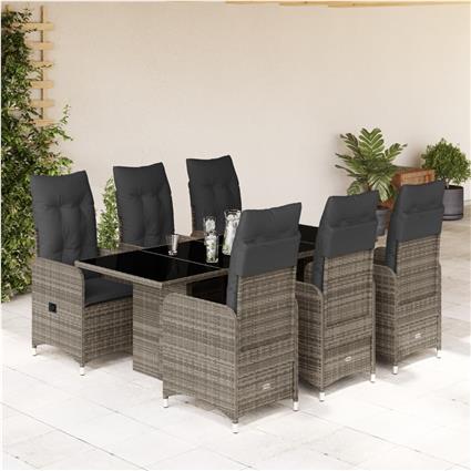 vidaXL 7 pcs conjunto bistrô de jardim c/ almofadões vime PE cinza