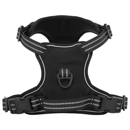 vidaXL Peitoral para cães com trela e coleira ajustável XL preto