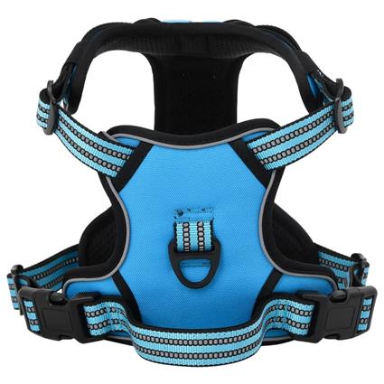 vidaXL Peitoral para cães com trela e coleira ajustável L azul