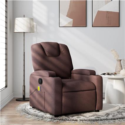 vidaXL Poltrona de massagens reclinável tecido castanho-escuro