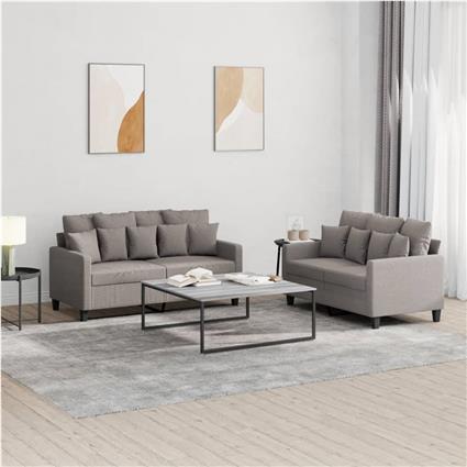 vidaXL 2 pcs conjunto de sofás com almofadões tecido cinza-acastanhado