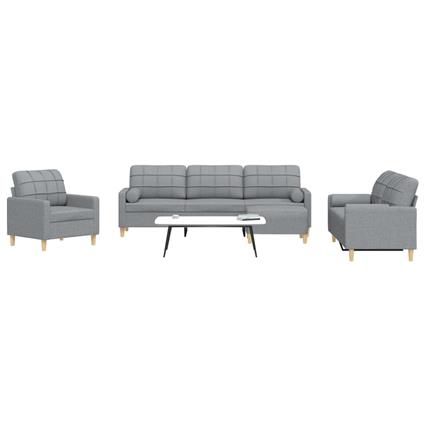 vidaXL 4pcs conjunto sofás c/ almofadões/apoio pés tecido cinza-claro