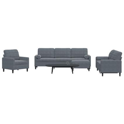 vidaXL 4 pcs conjunto sofás com almofadões e rolos veludo cinza-escuro