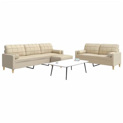 vidaXL 3 pcs conjunto de sofás c/ almofadas/apoio pés tecido creme