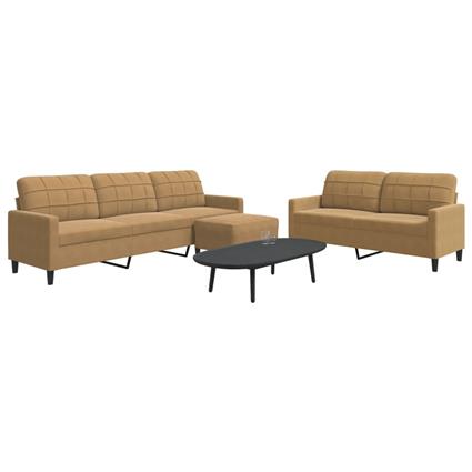 vidaXL 3 pcs conjunto de sofás com almofadões veludo castanho