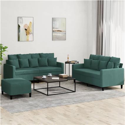 vidaXL 3 pcs conjunto de sofás com almofadões veludo verde-escuro