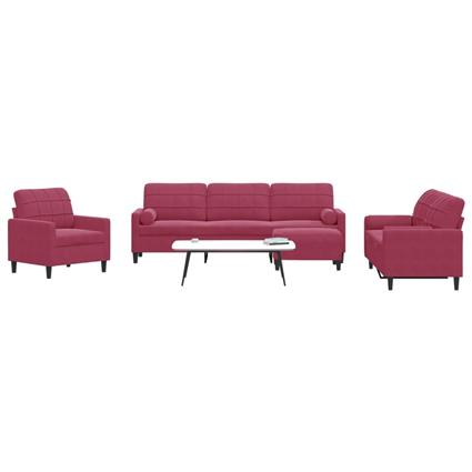 vidaXL 4pcs conjunto sofás c/ almofadões e rolos veludo vermelho tinto