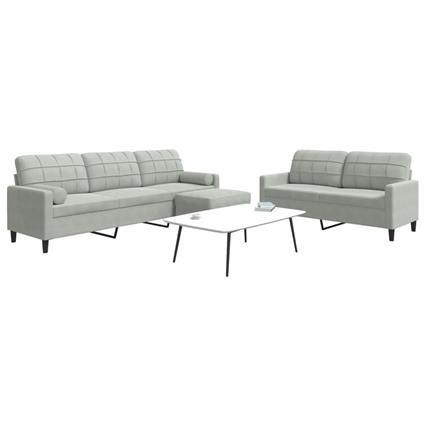 vidaXL 3 pcs conjunto sofás com almofadões e rolos veludo cinza-claro