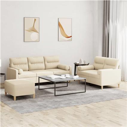 vidaXL 3 pcs conjunto de sofás com almofadas tecido cor creme