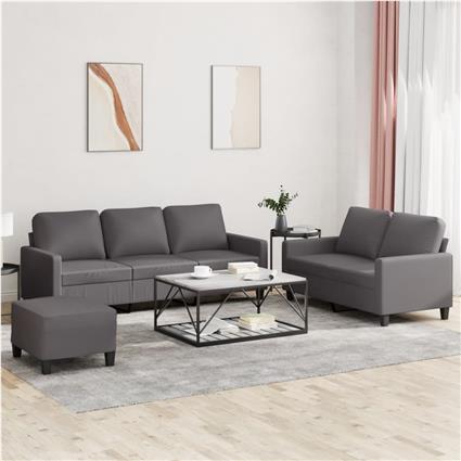 vidaXL 3 pcs conjunto de sofás c/ almofadões couro artificial cinzento