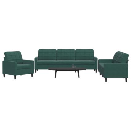 vidaXL 3 pcs conjunto de sofás com almofadões veludo verde-escuro