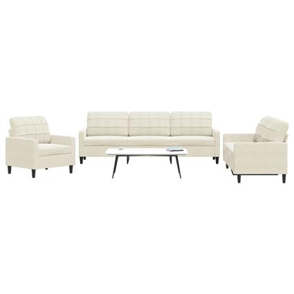 vidaXL 3 pcs conjunto de sofás com almofadões veludo cor creme