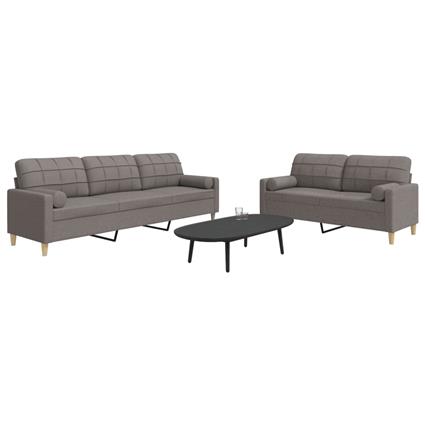 vidaXL 2 pcs conjunto de sofás com almofadas tecido cinza-acastanhado