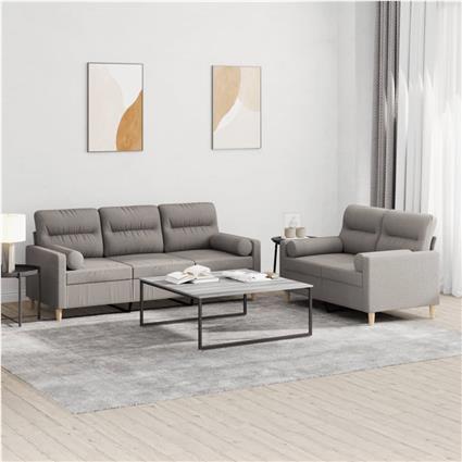 vidaXL 2 pcs conjunto de sofás com almofadas tecido cinza-acastanhado
