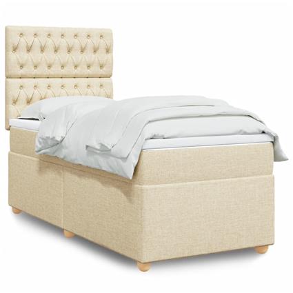 vidaXL Cama com molas/colchão 90x190 cm tecido cor creme