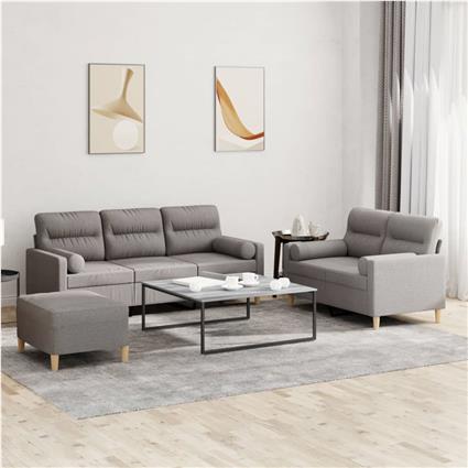 vidaXL 3 pcs conjunto de sofás com almofadas tecido cinza-acastanhado