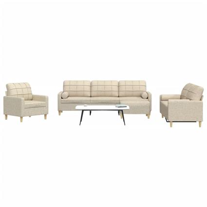 vidaXL 4pcs conjunto sofás c/ almofadões/apoio pés tecido creme