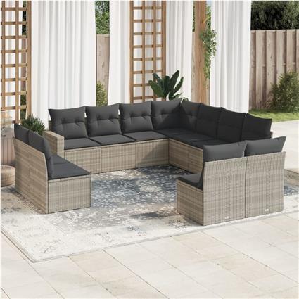 vidaXL 11 pcs conjunto sofás de jardim c/ almofadões vime PE cinzento
