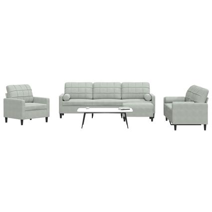 vidaXL 4 pcs conjunto sofás com almofadões e rolos veludo cinza-claro