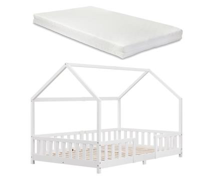 Cama de criança sisimiut em forma de casa de pinho com colchão 128x207