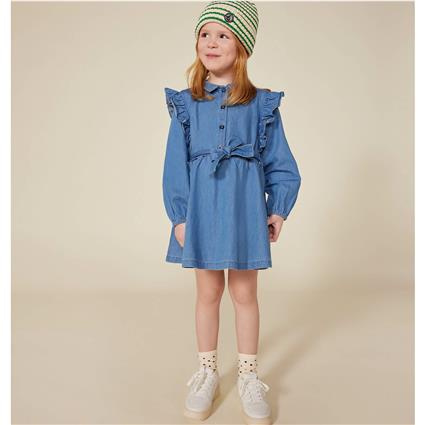 Vestido de mangas compridas, em ganga leve, Petit Bateau