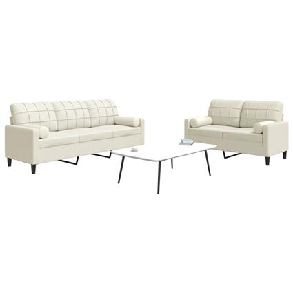 vidaXL 2 pcs conjunto de sofás com almofadões e rolos veludo creme