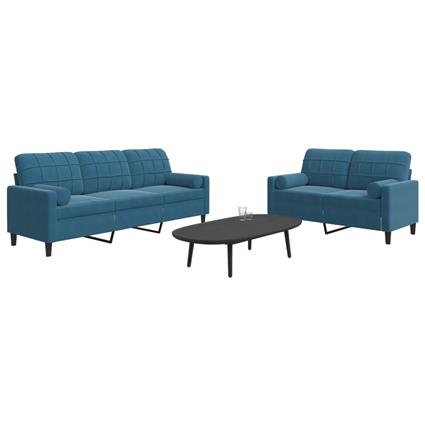 vidaXL 2 pcs conjunto de sofás com almofadões e rolos veludo azul