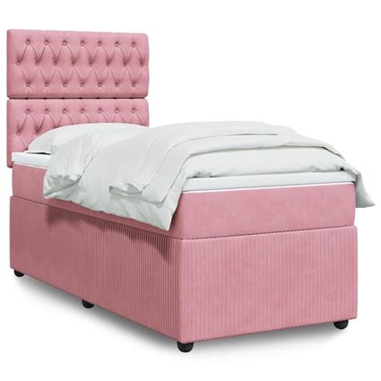 vidaXL Cama com molas/colchão 100x200 cm veludo rosa