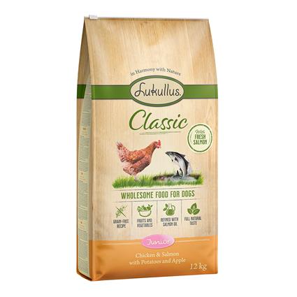 Lukullus Classic Junior frango e salmão (sem cereais) - 12 kg