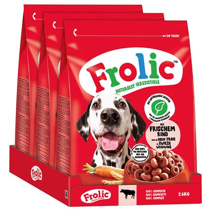 Frolic com carne de vaca, cenoura + cereais - 7,8 kg (3 x 2,6 kg)